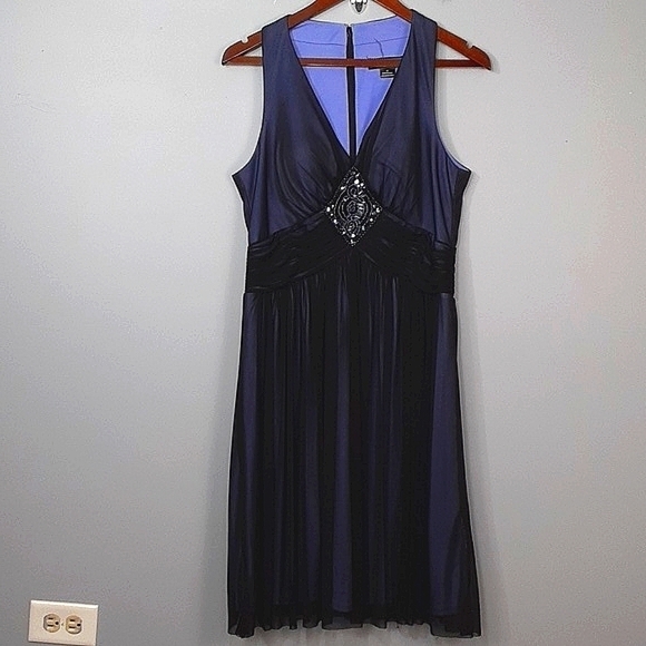 Jessica Howard Black Purple Embellished Chiffon Layered Dress - Picture 1 of 8